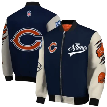 customized chicago bears razorback outline blue nude bomber jacket fashion forward