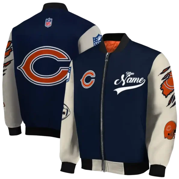 customized chicago bears razorback outline blue nude bomber jacket fashion forward
