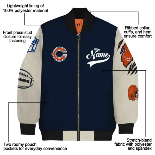customized chicago bears razorback outline blue nude bomber jacket new arrival