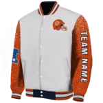customized chicago bears speckled arms blue gray varsity jacket best selling.webp