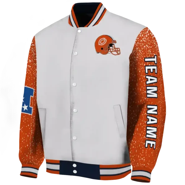 customized chicago bears speckled arms blue gray varsity jacket best selling.webp