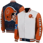 customized chicago bears speckled arms blue gray varsity jacket best selling.webp