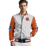 customized chicago bears speckled arms blue gray varsity jacket best selling.webp