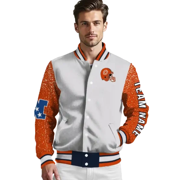 customized chicago bears speckled arms blue gray varsity jacket high quality.webp