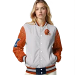 customized chicago bears speckled arms blue gray varsity jacket best selling.webp