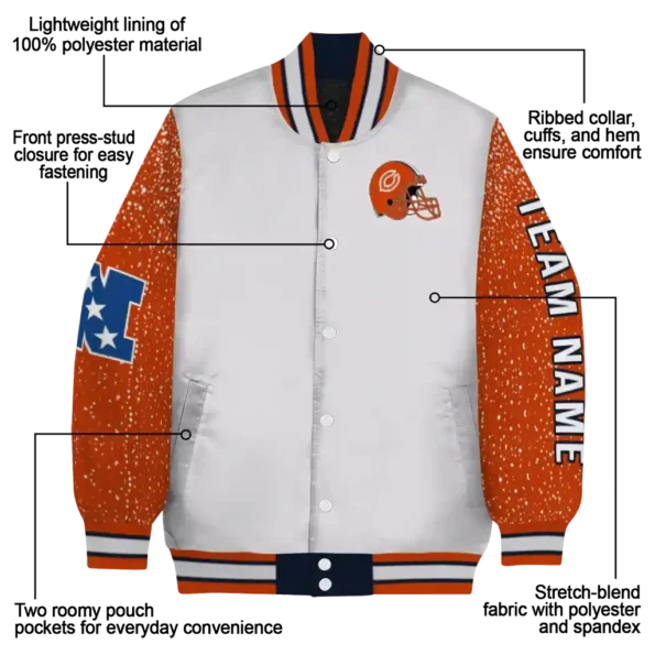 customized chicago bears speckled arms blue gray varsity jacket new arrival.webp