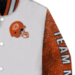 customized chicago bears speckled arms blue gray varsity jacket best selling.webp