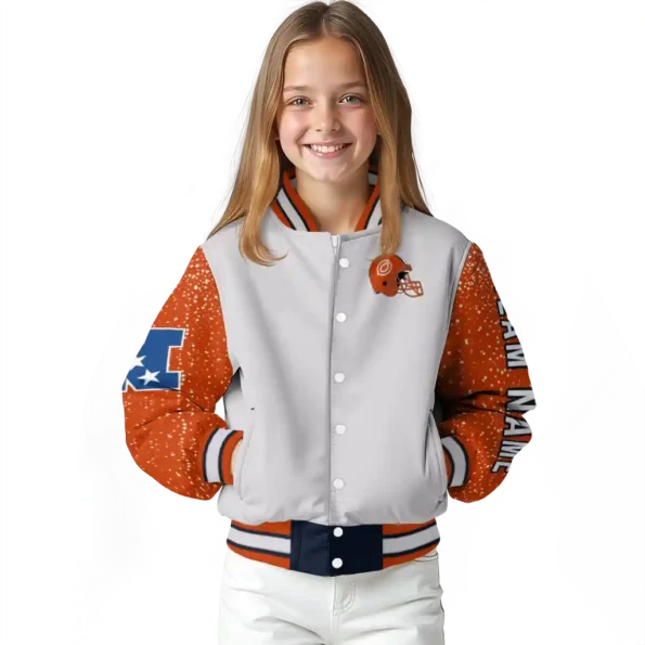 customized chicago bears speckled arms blue gray varsity jacket top rated.webp