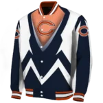 customized chicago bears v stripes blue white varsity jacket best selling.webp
