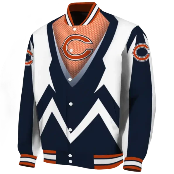 customized chicago bears v stripes blue white varsity jacket best selling.webp
