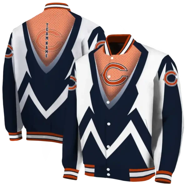 customized chicago bears v stripes blue white varsity jacket fashion forward.webp