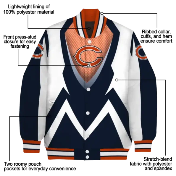 customized chicago bears v stripes blue white varsity jacket new arrival.webp