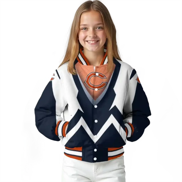 customized chicago bears v stripes blue white varsity jacket top rated.webp