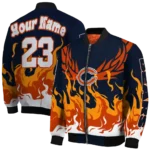 customized chicago bears winged blaze blue white bomber jacket best selling