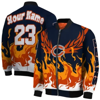 customized chicago bears winged blaze blue white bomber jacket fashion forward