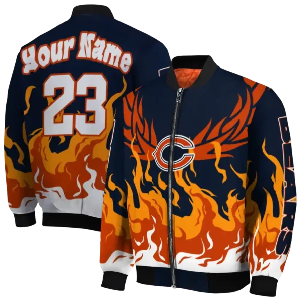 customized chicago bears winged blaze blue white bomber jacket fashion forward