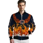customized chicago bears winged blaze blue white bomber jacket best selling