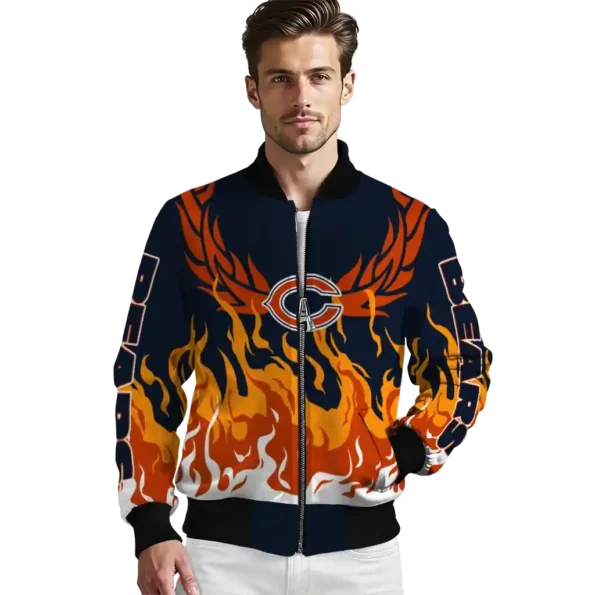 customized chicago bears winged blaze blue white bomber jacket high quality