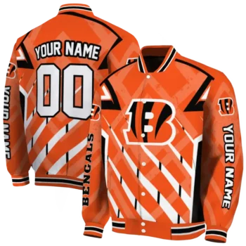 customized cincinnati bengals chevron angles orange varsity jacket fashion forward.webp