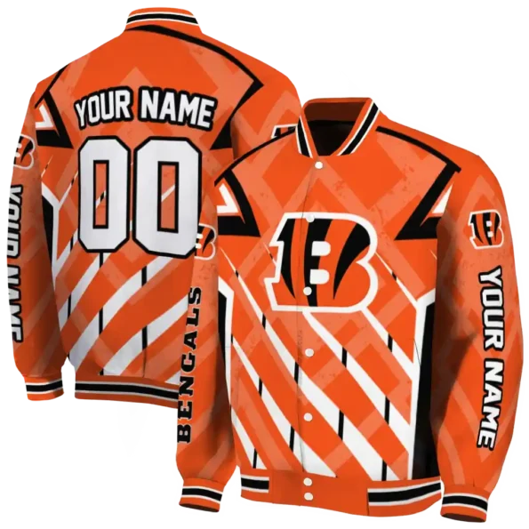 customized cincinnati bengals chevron angles orange varsity jacket fashion forward.webp
