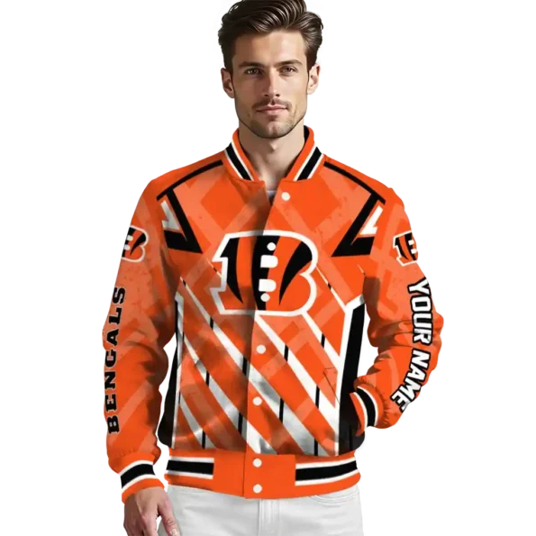 customized cincinnati bengals chevron angles orange varsity jacket high quality.webp