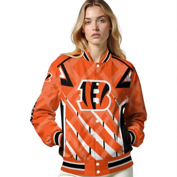 customized cincinnati bengals chevron angles orange varsity jacket latest model.webp