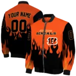 customized cincinnati bengals flame border orange black bomber jacket best selling