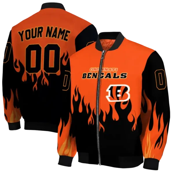 customized cincinnati bengals flame border orange black bomber jacket fashion forward