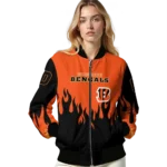 customized cincinnati bengals flame border orange black bomber jacket best selling