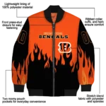 customized cincinnati bengals flame border orange black bomber jacket best selling