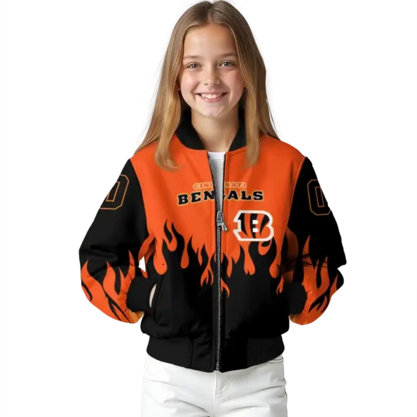 customized cincinnati bengals flame border orange black bomber jacket top rated