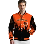 customized cincinnati bengals flame border orange black varsity jacket best selling.webp
