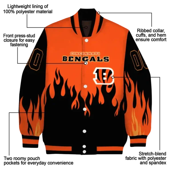 customized cincinnati bengals flame border orange black varsity jacket new arrival.webp