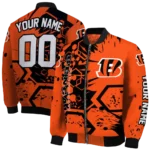 customized cincinnati bengals hexagon cluster orange black bomber jacket best selling