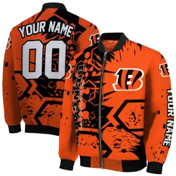 customized cincinnati bengals hexagon cluster orange black bomber jacket fashion forward