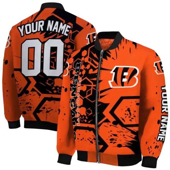customized cincinnati bengals hexagon cluster orange black bomber jacket fashion forward