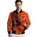 customized cincinnati bengals hexagon cluster orange black bomber jacket best selling