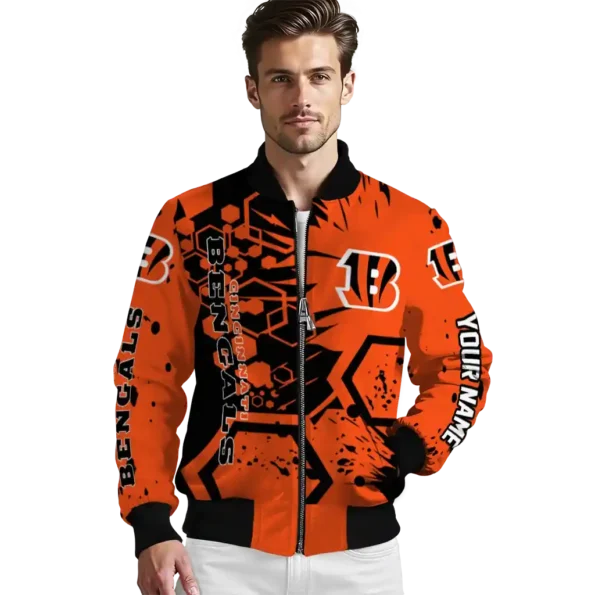 customized cincinnati bengals hexagon cluster orange black bomber jacket high quality