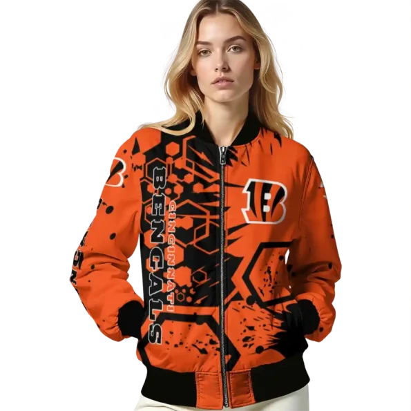 customized cincinnati bengals hexagon cluster orange black bomber jacket latest model