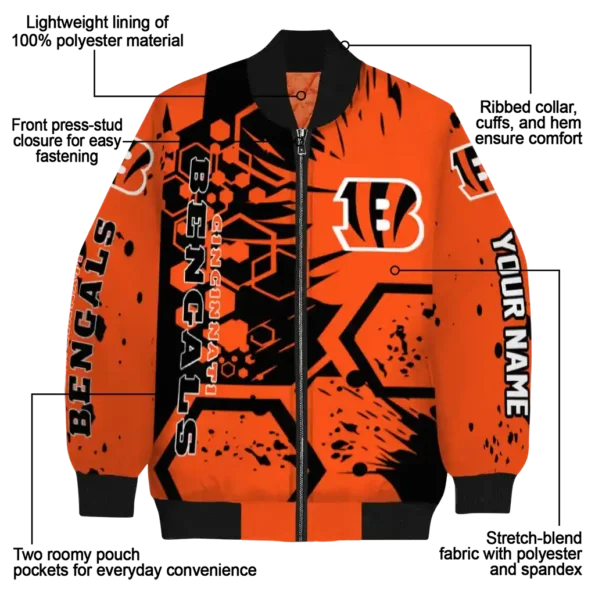 customized cincinnati bengals hexagon cluster orange black bomber jacket new arrival