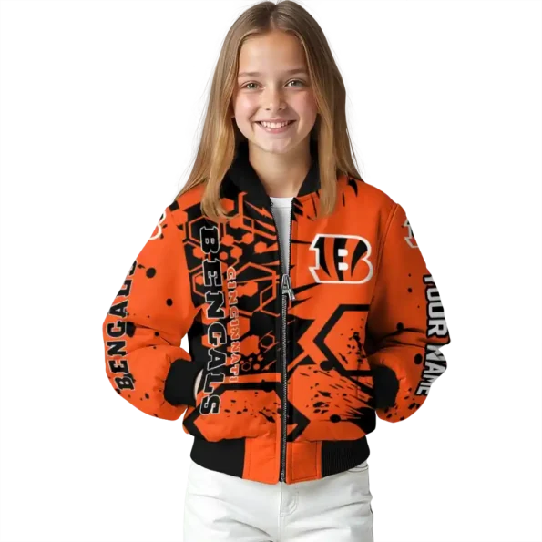 customized cincinnati bengals hexagon cluster orange black bomber jacket top rated