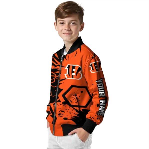 customized cincinnati bengals hexagon cluster orange black bomber jacket trendy