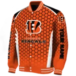customized cincinnati bengals hexagon grid orange varsity jacket best selling.webp