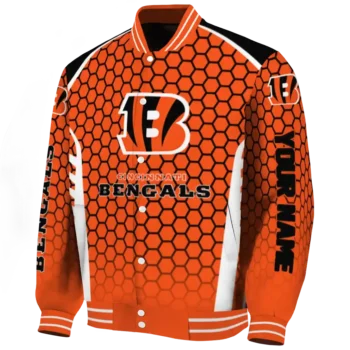 customized cincinnati bengals hexagon grid orange varsity jacket best selling.webp
