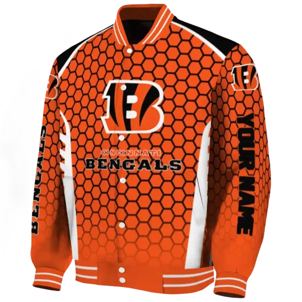customized cincinnati bengals hexagon grid orange varsity jacket best selling.webp