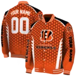 customized cincinnati bengals hexagon grid orange varsity jacket best selling.webp