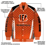 customized cincinnati bengals hexagon grid orange varsity jacket best selling.webp