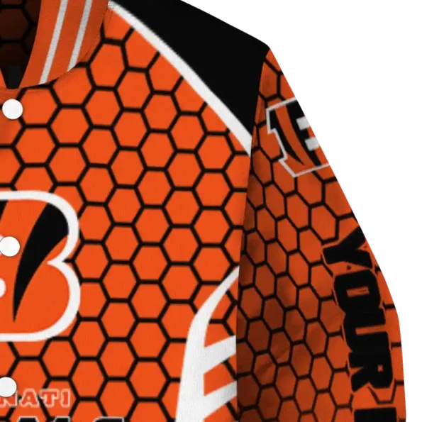 customized cincinnati bengals hexagon grid orange varsity jacket premium grade.webp