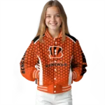 customized cincinnati bengals hexagon grid orange varsity jacket best selling.webp