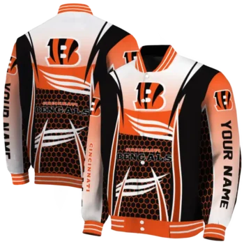 customized cincinnati bengals mesh effect orange black varsity jacket fashion forward.webp